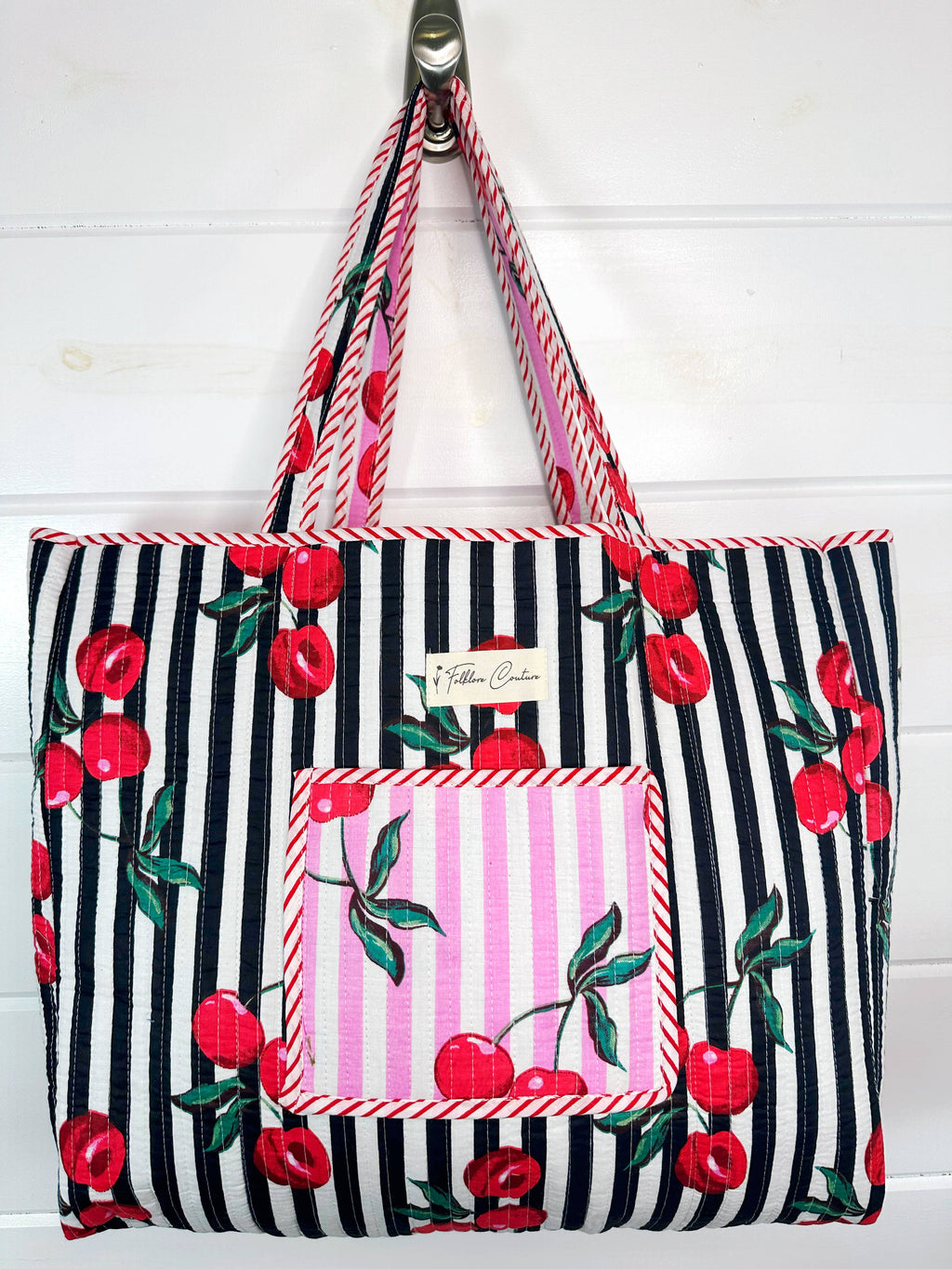 Quilted Tote Bag | Cherry Tote | Large Shopping Tote Bag