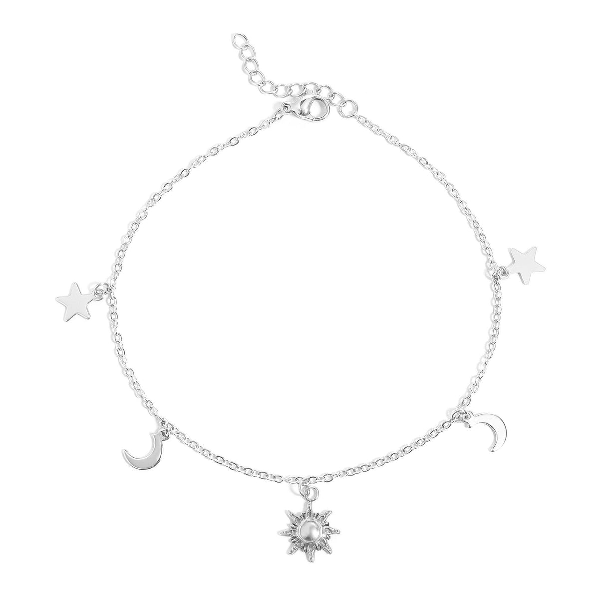 18K Gold PVD Stainless Steel Moon & Star Charm Anklet