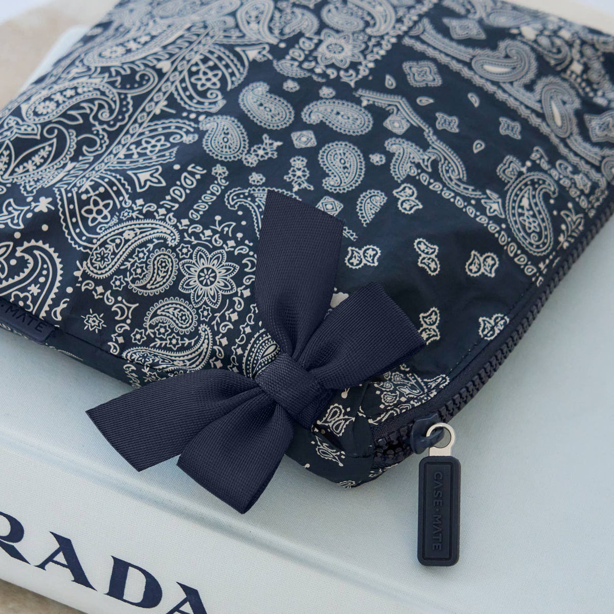 Case-Mate Navy Bandana Bow Crinkle Makeup Bag