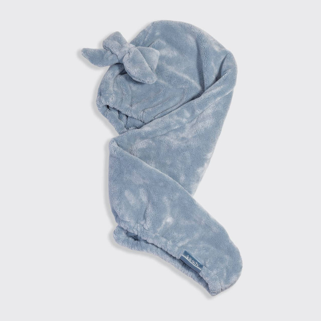 Plush Microfiber Hair Towel Turban with Bow - Coastal Blue
