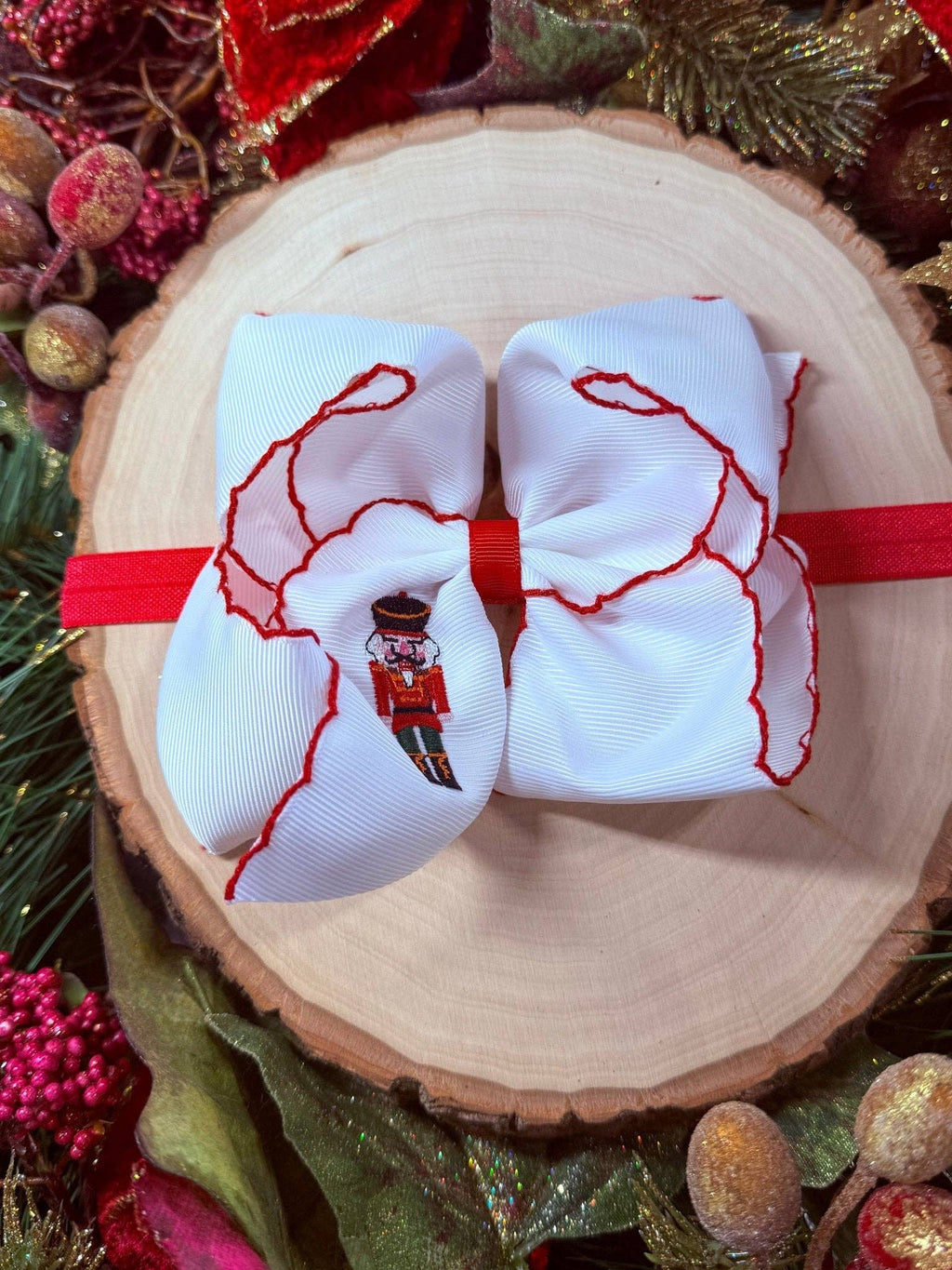 Nutcracker Embroidered Moonstitch Hair Bow | Clip or Headband