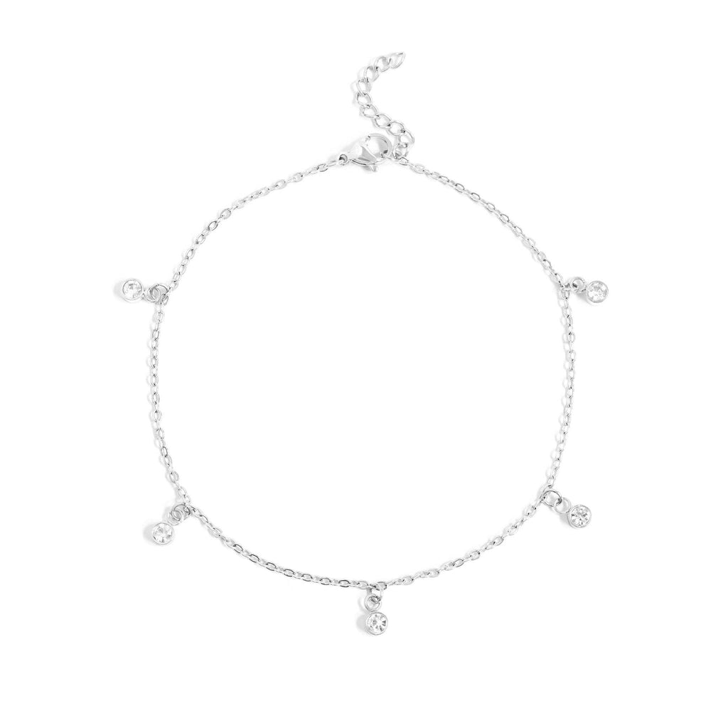 18K Gold PVD Stainless Steel Clear Stone Charm Anklet