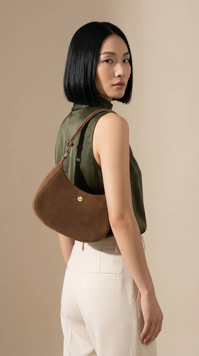 Suede shoulder Bag Chestnut Brown