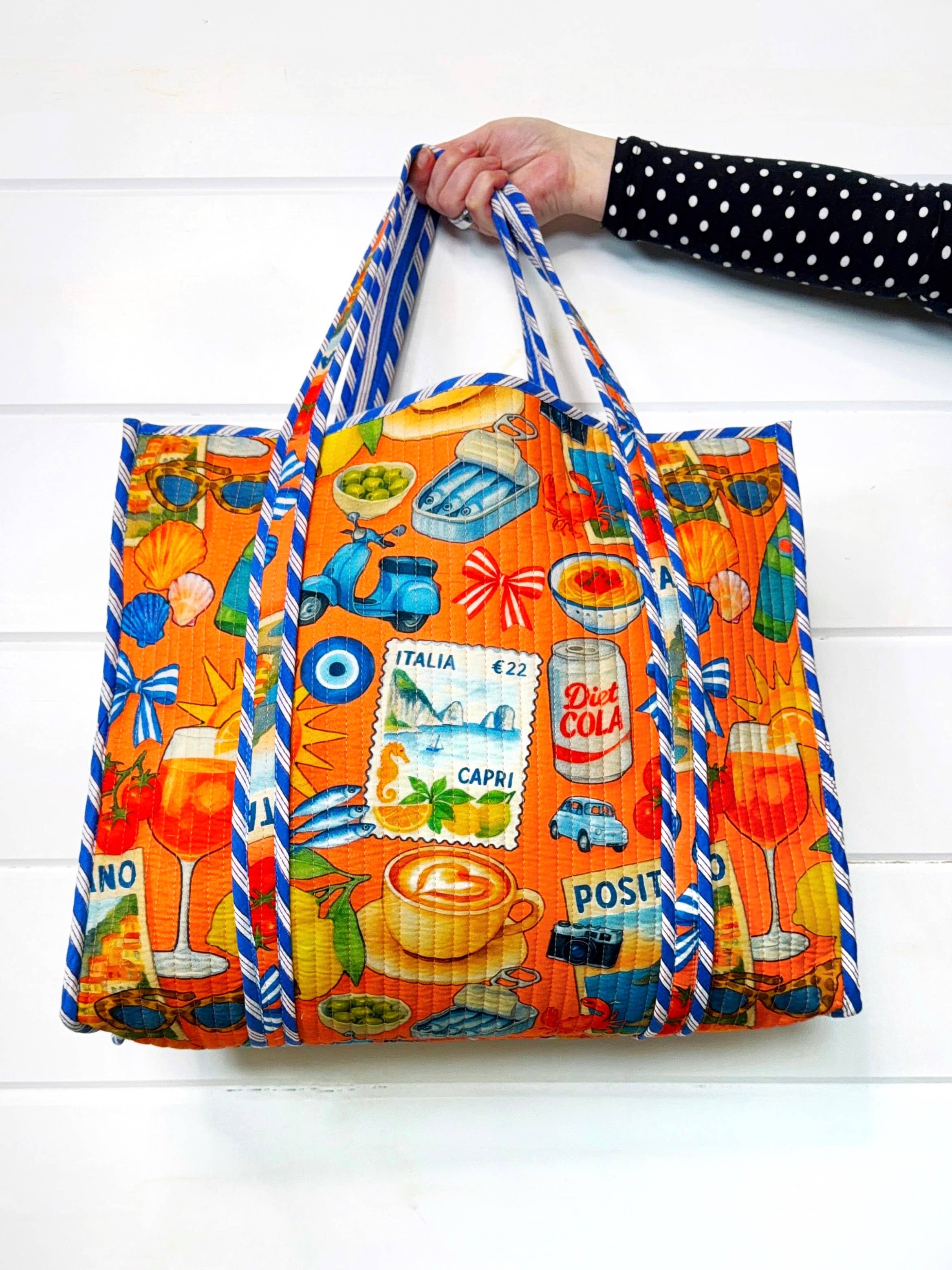 Large Tote Bags | Quilted Tote | Orange Italian Getaway