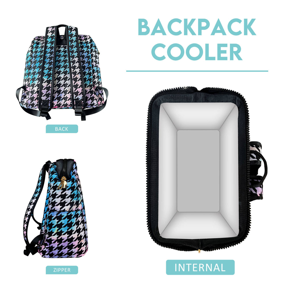 Pretty Backpack Cooler with green fern design in rose pink