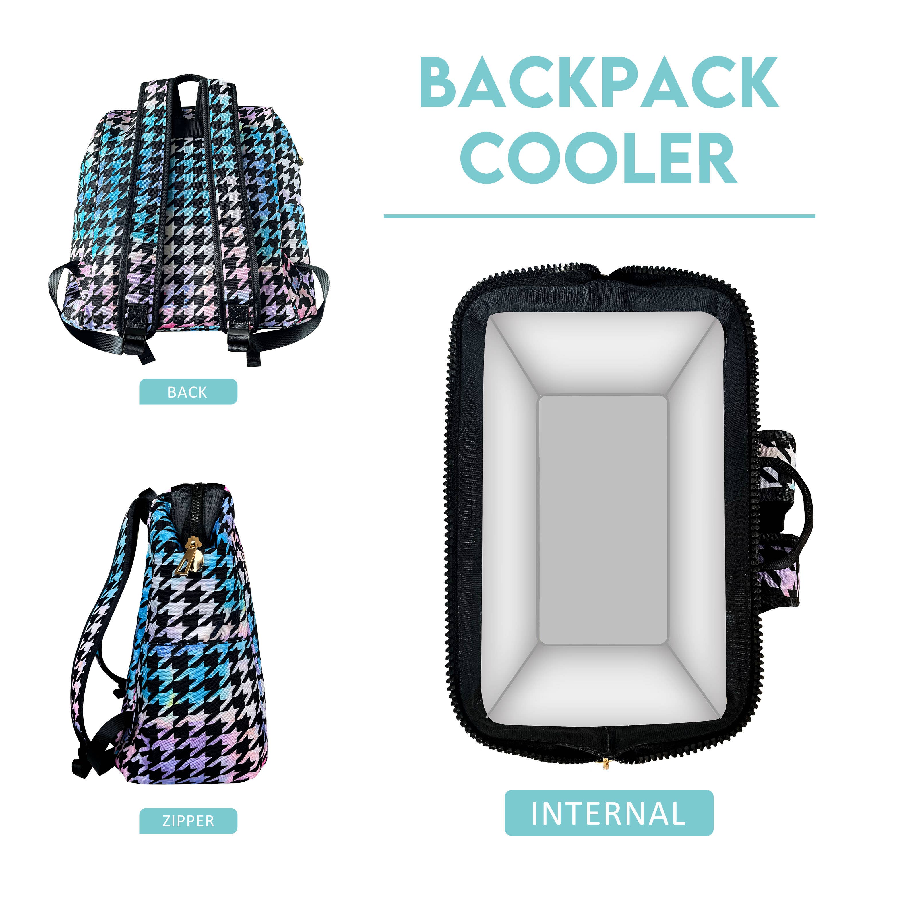 Pretty Backpack Cooler with green fern design in rose pink