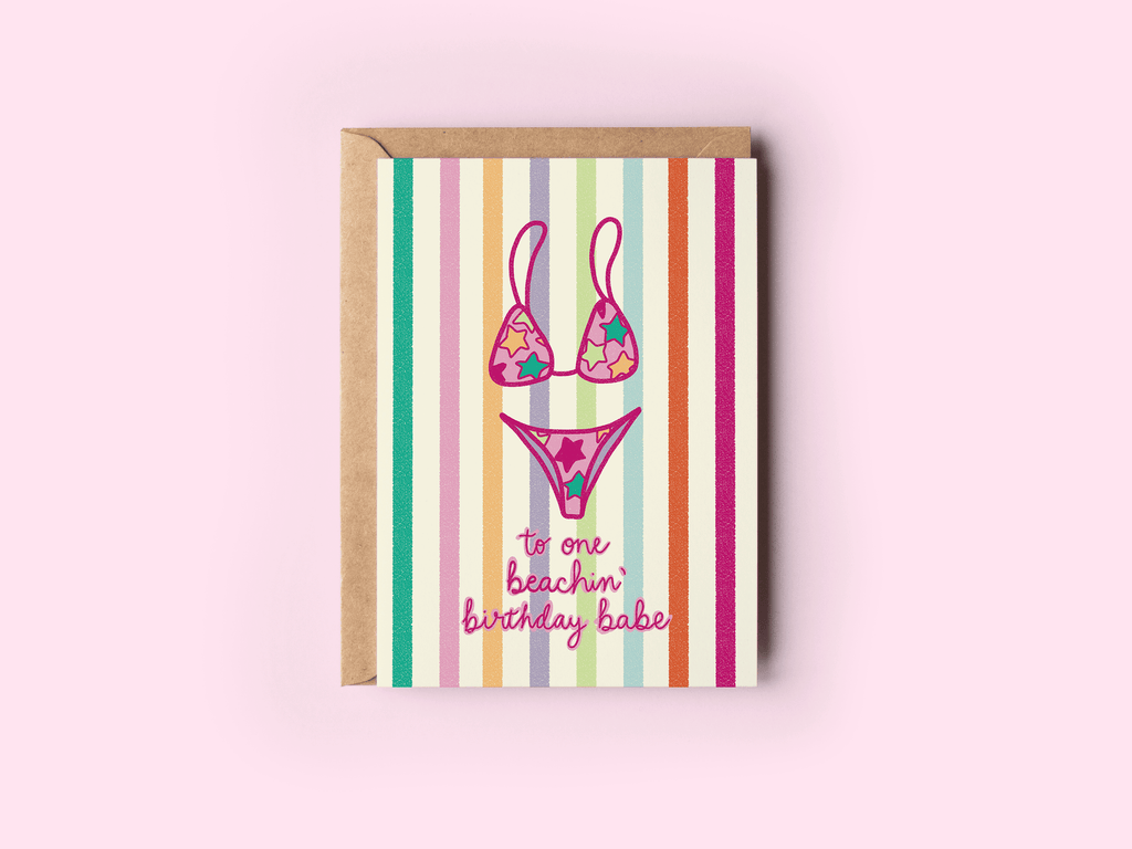 Beachin' Birthday Babe Swimsuit Beach Coastal Greeting Card