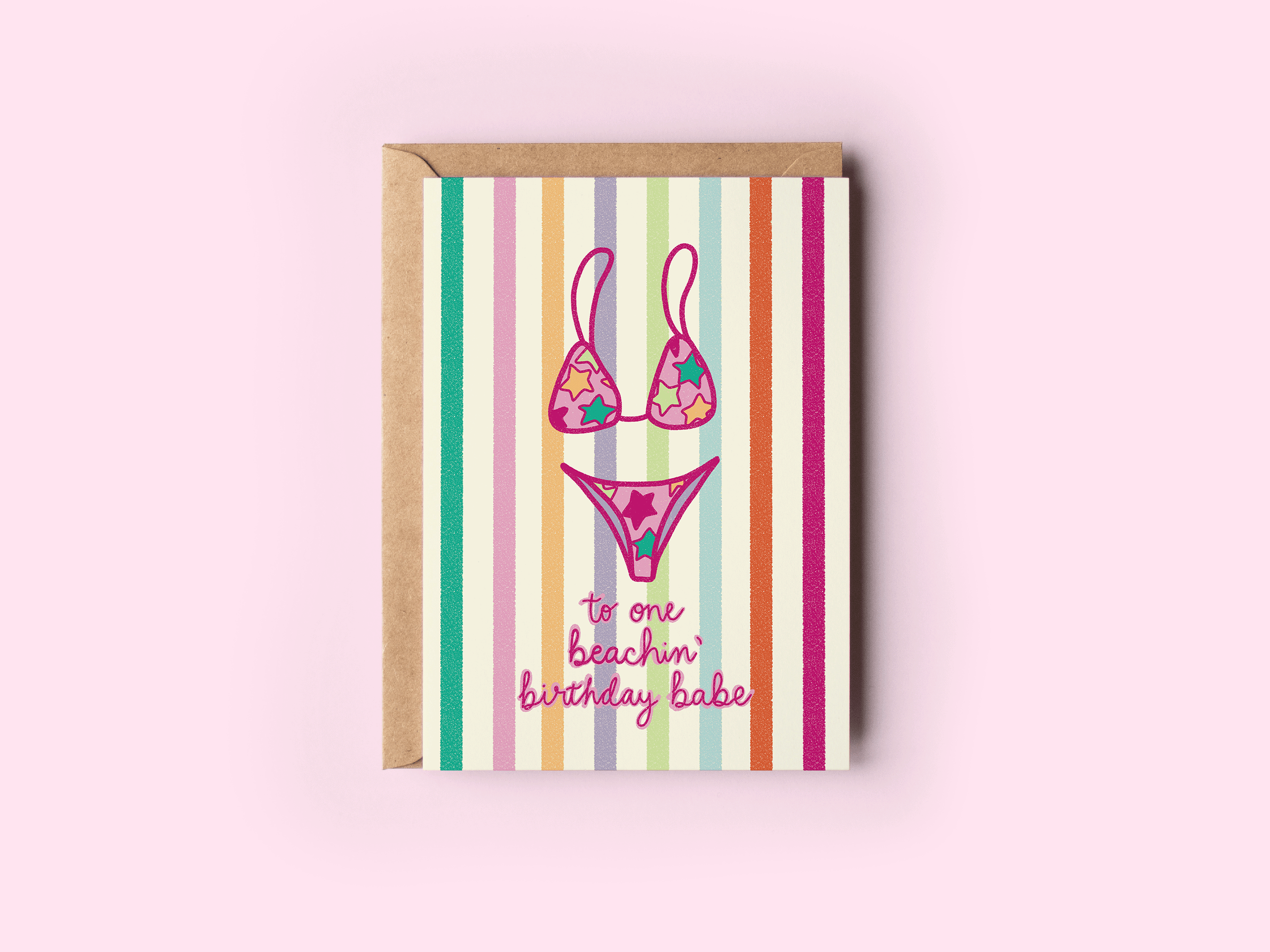 Beachin' Birthday Babe Swimsuit Beach Coastal Greeting Card