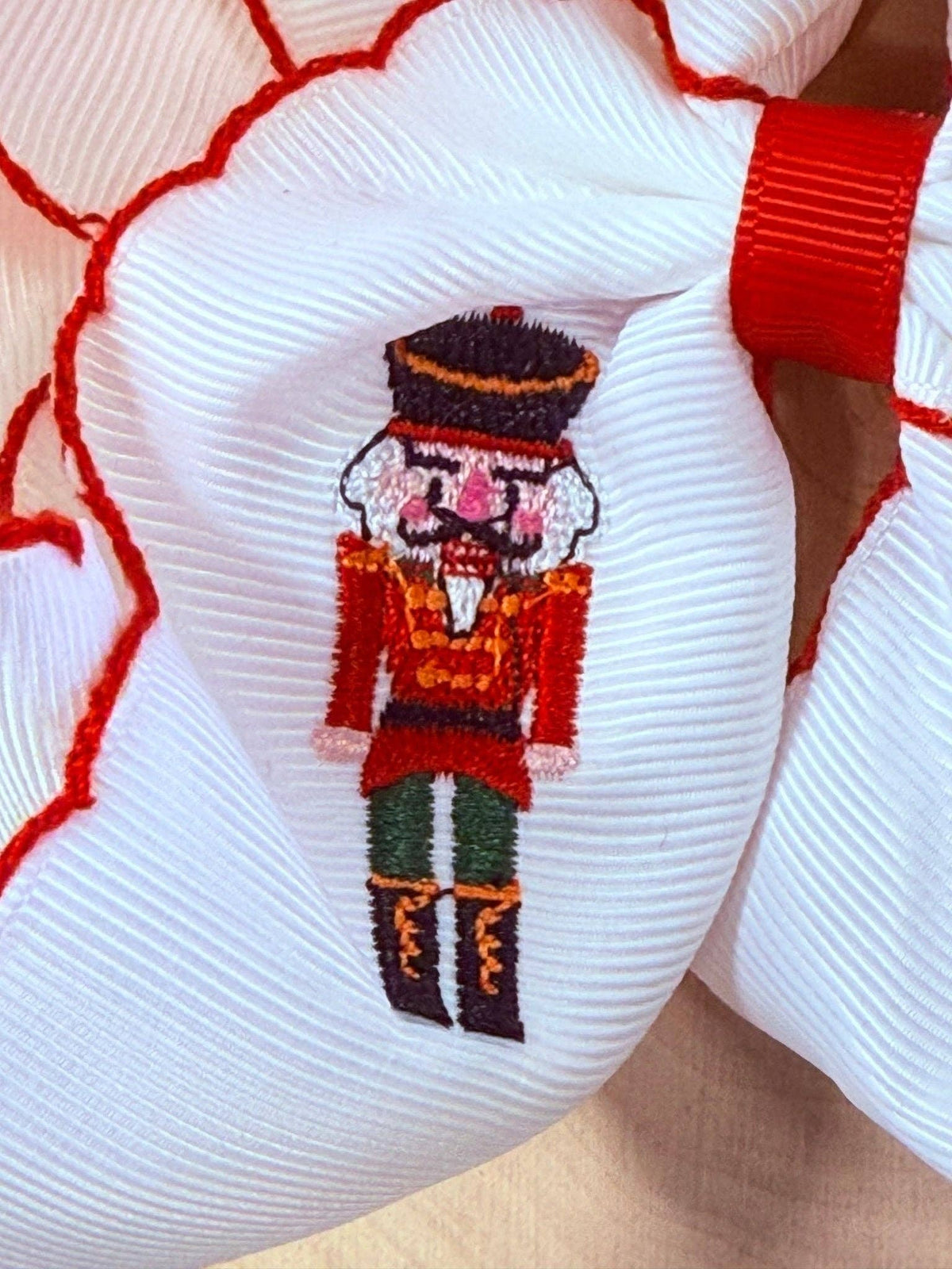 Nutcracker Embroidered Moonstitch Hair Bow | Clip or Headband