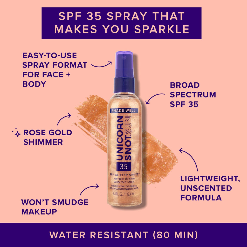 SPF 35 Glitter Spritz | Sunscreen Spray | Rose Gold Shimmer