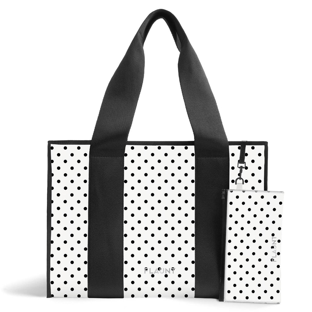White Polka Dot Everyday Tote Bag with Pouch
