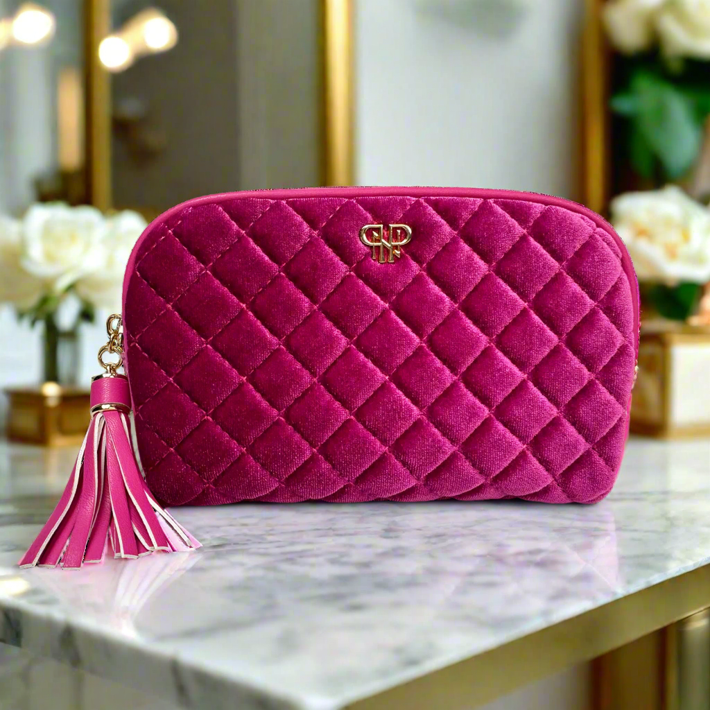 Glam Makeup Case Fuchsia Velvet - PurseN