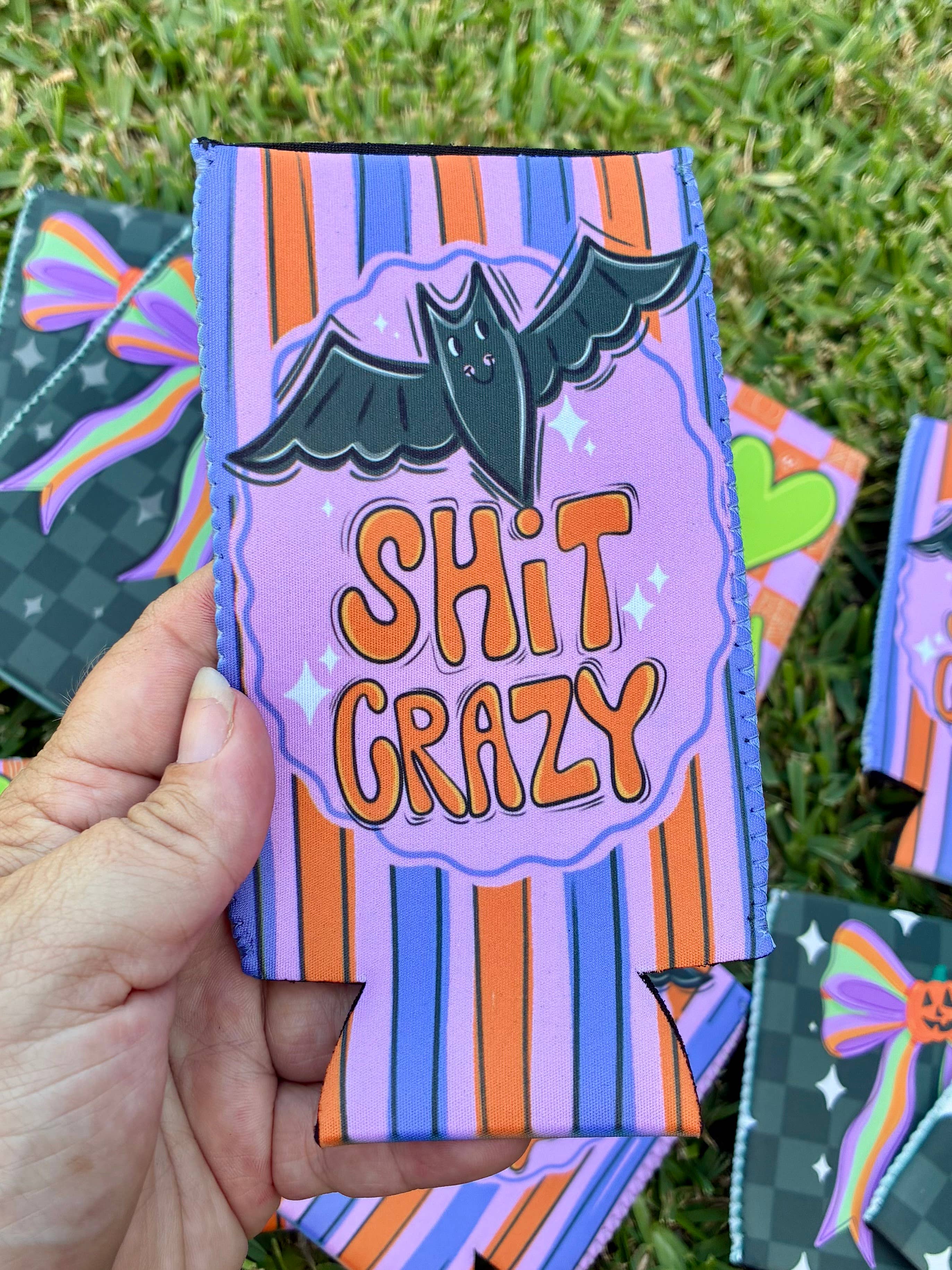 Halloween bat shit crazy koozie
