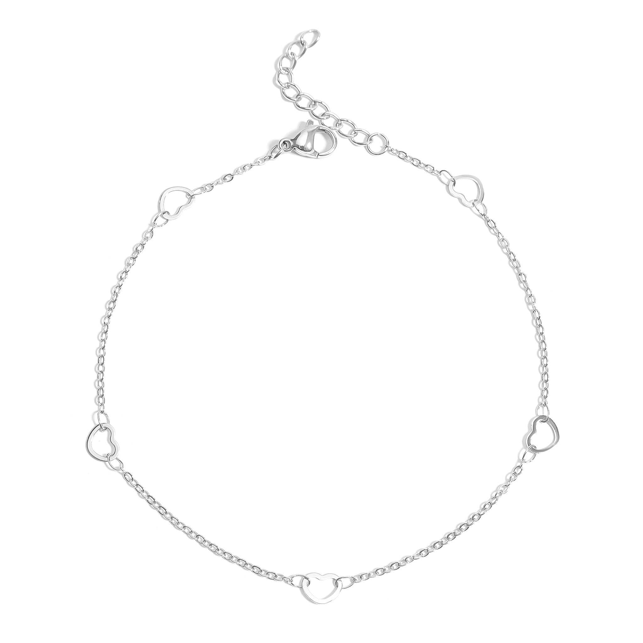 18K Gold PVD Stainless Station Hearts Chain Anklet