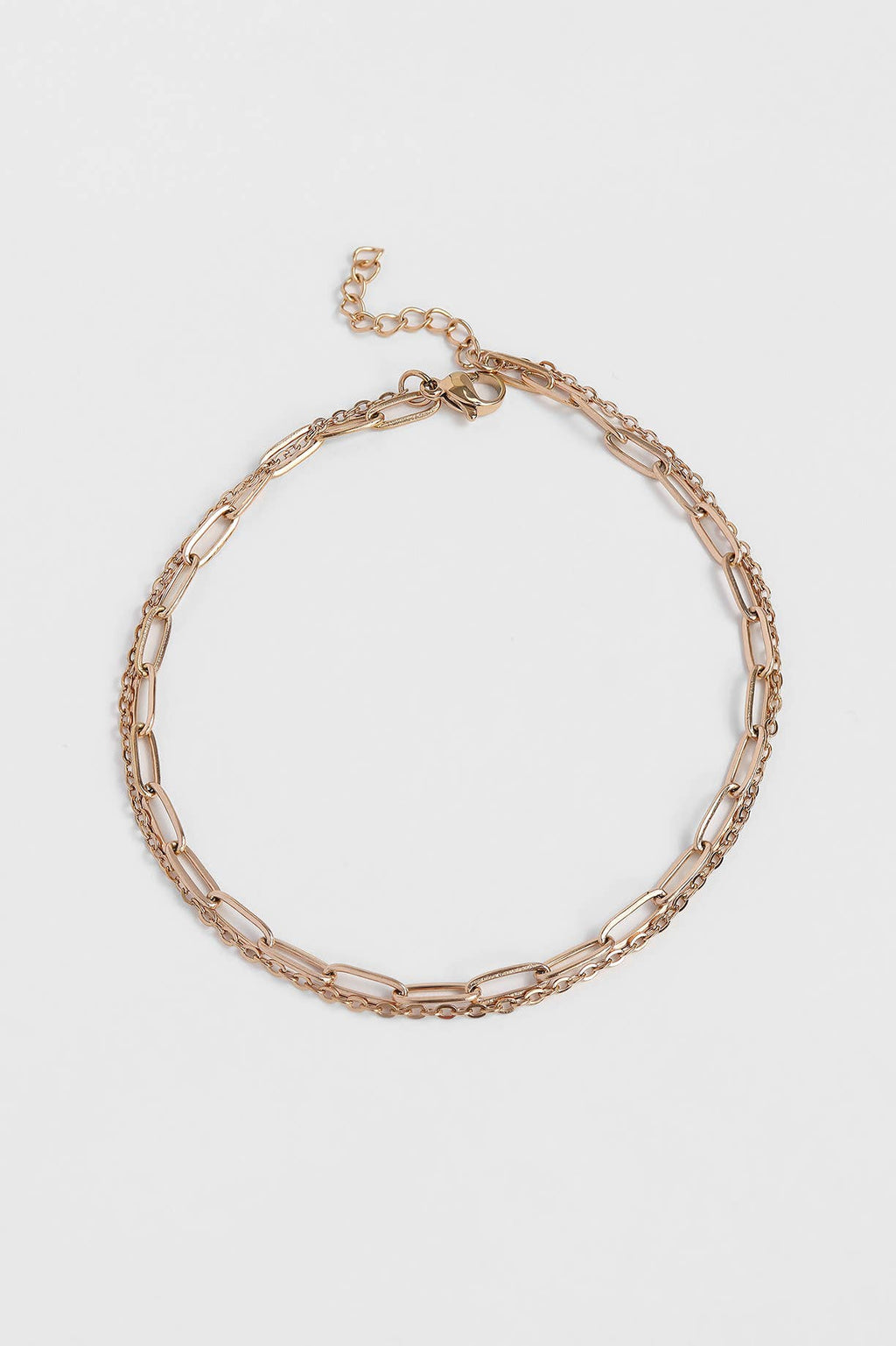 2 Row Stainless Steel Loop and Paperclip Chain Anklet