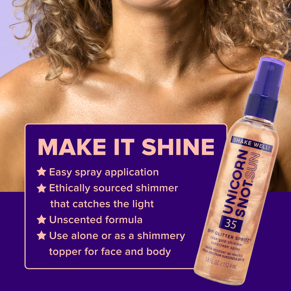 SPF 35 Glitter Spritz | Sunscreen Spray | Rose Gold Shimmer