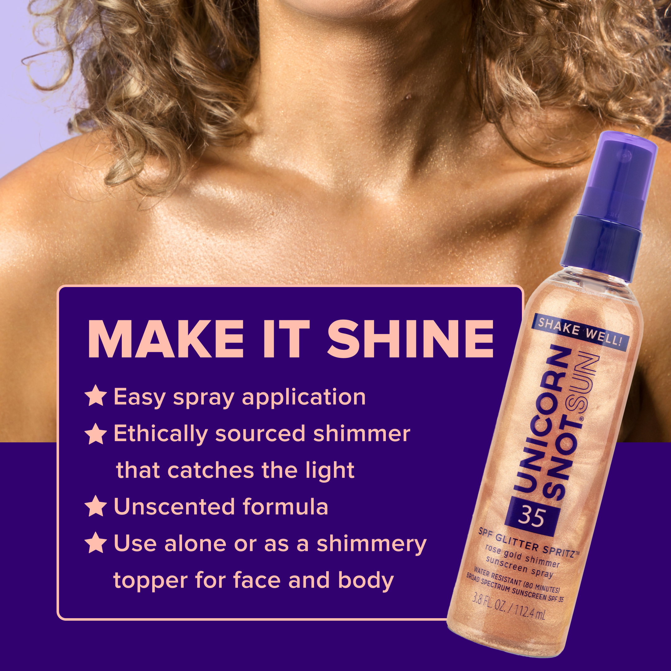 SPF 35 Glitter Spritz | Sunscreen Spray | Rose Gold Shimmer