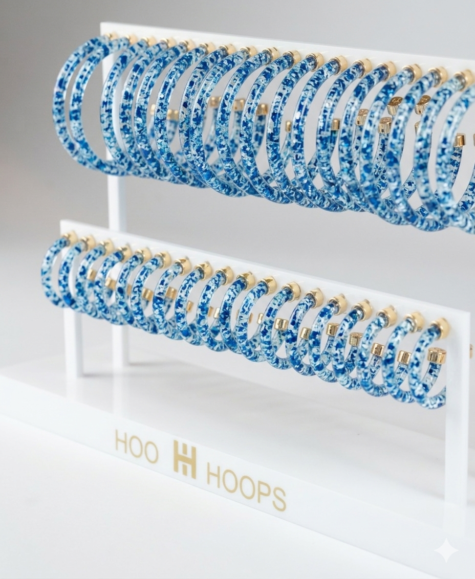 Blue Foil 2-Inch Lightweight Acrylic Hoop Earrings