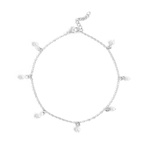 18K Gold PVD Stainless Steel Pearl Charm Anklet