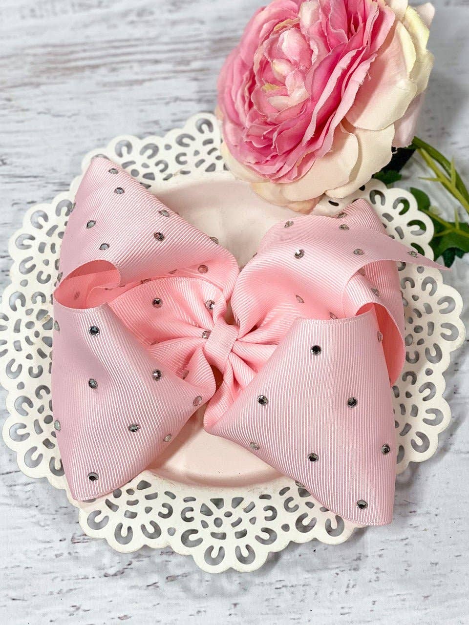 Pink rhinestone hair bow - Alligator Clip