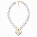 Almafi White Resin Heart Chunky Statement Necklace | Stainless Steel