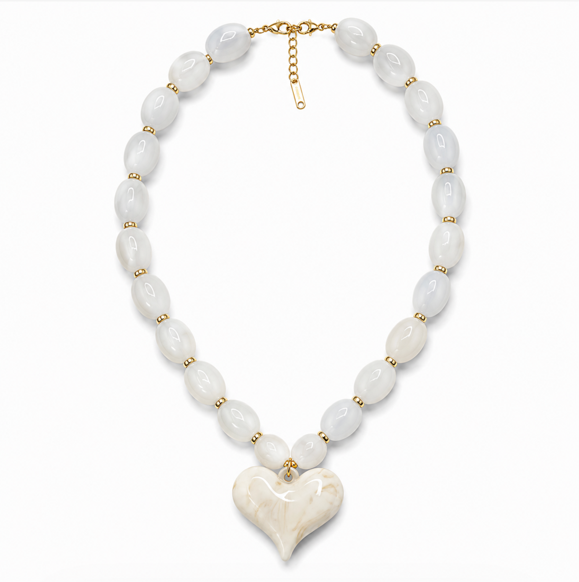 Almafi White Resin Heart Chunky Statement Necklace | Stainless Steel