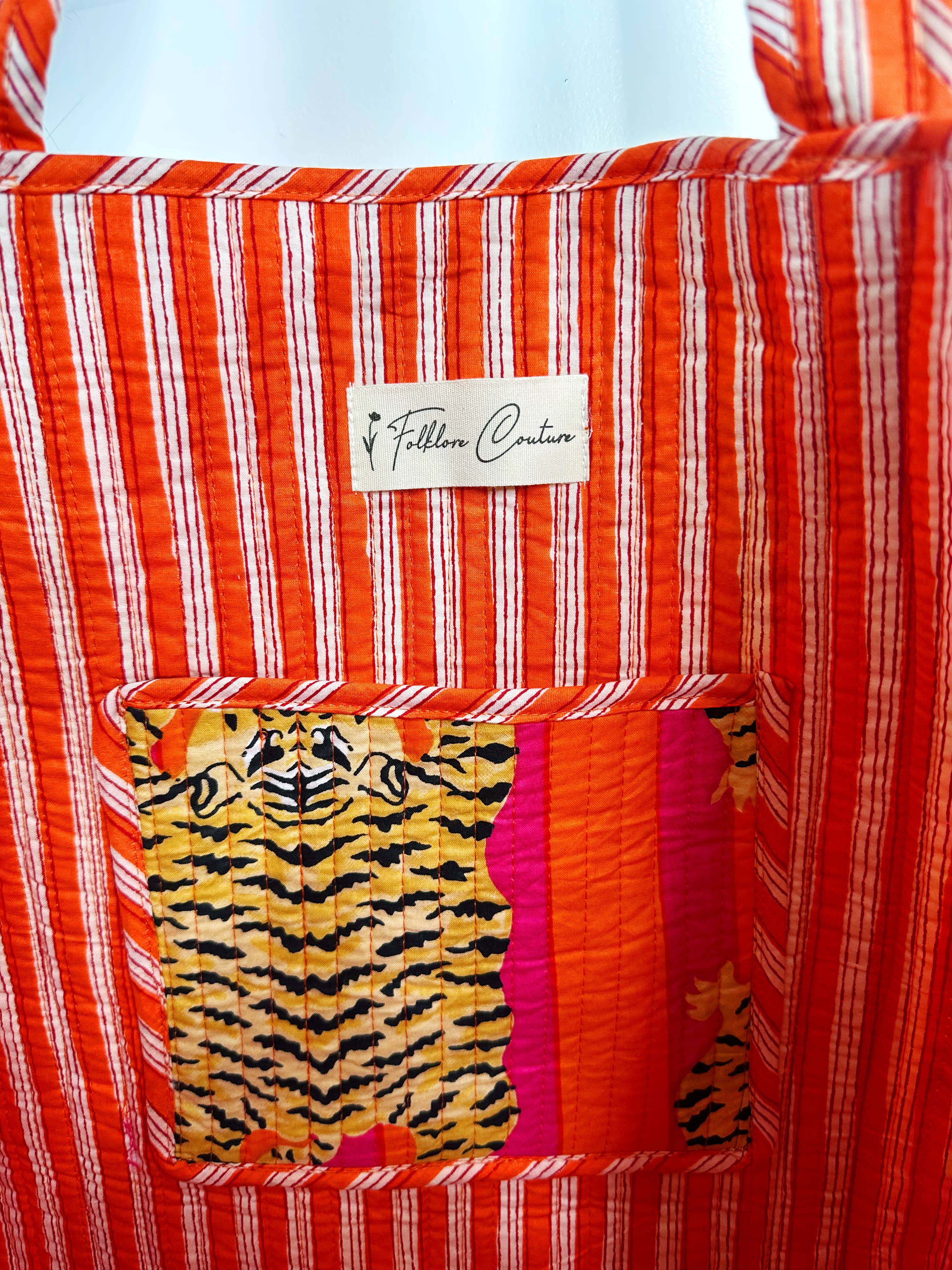Quilted Tiger Print Tote Bag | Large Travel Bag | Gifts