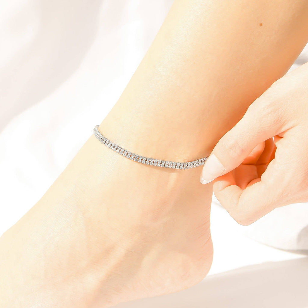 18K Gold PVD Stainless Steel Double Row Rhinestone Anklet