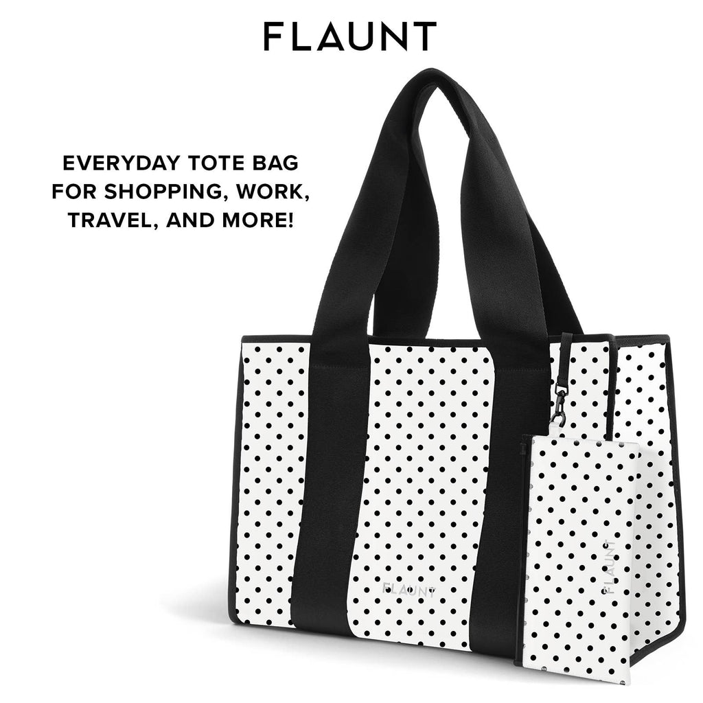 White Polka Dot Everyday Tote Bag with Pouch