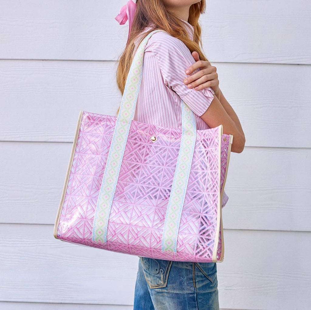 Pink Geo Tile Clear Vinyl Tote Bag