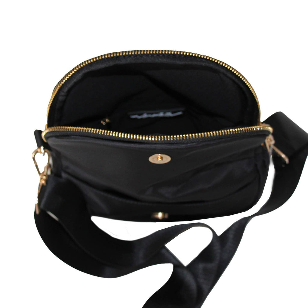 Angelina Nylon Crossbody Shoulder Belt Bag Black LARGE