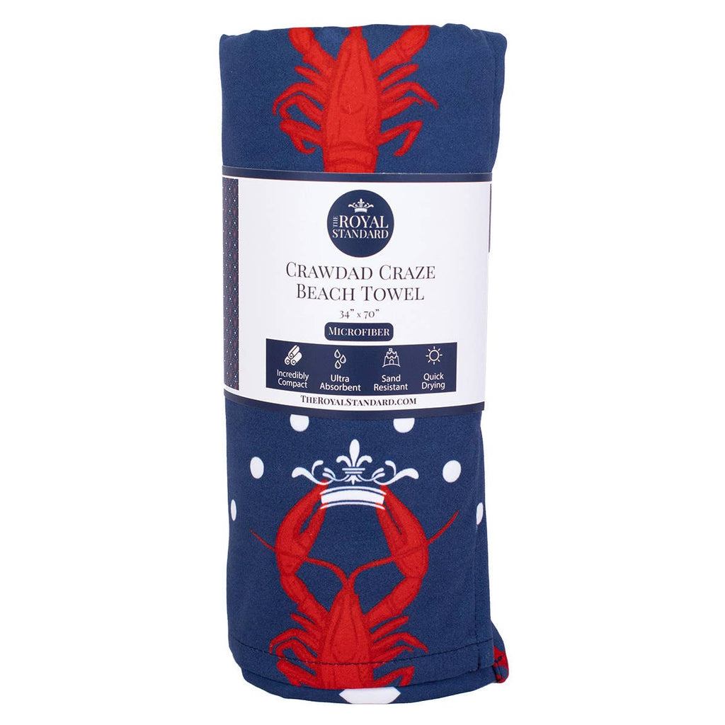 Crawdad Craze Beach Towel   Navy/Red   34x70