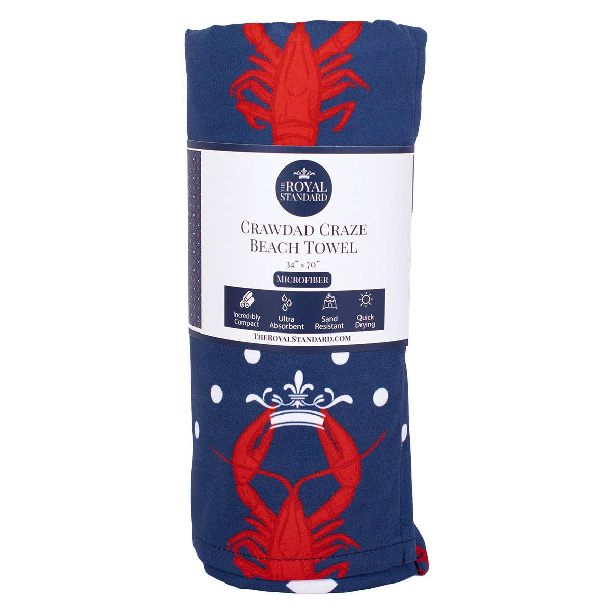 Crawdad Craze Beach Towel   Navy/Red   34x70