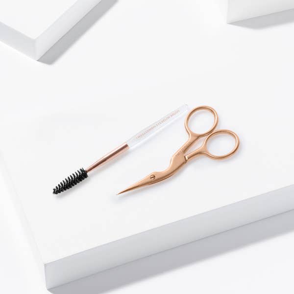 Tweezerman Rose Gold Brow Shaping Scissors and Brush