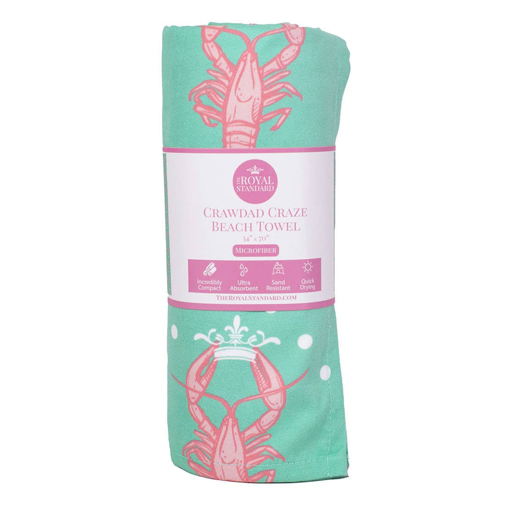 Crawdad Craze Beach Towel   Emerald Coast/Pink   34x70