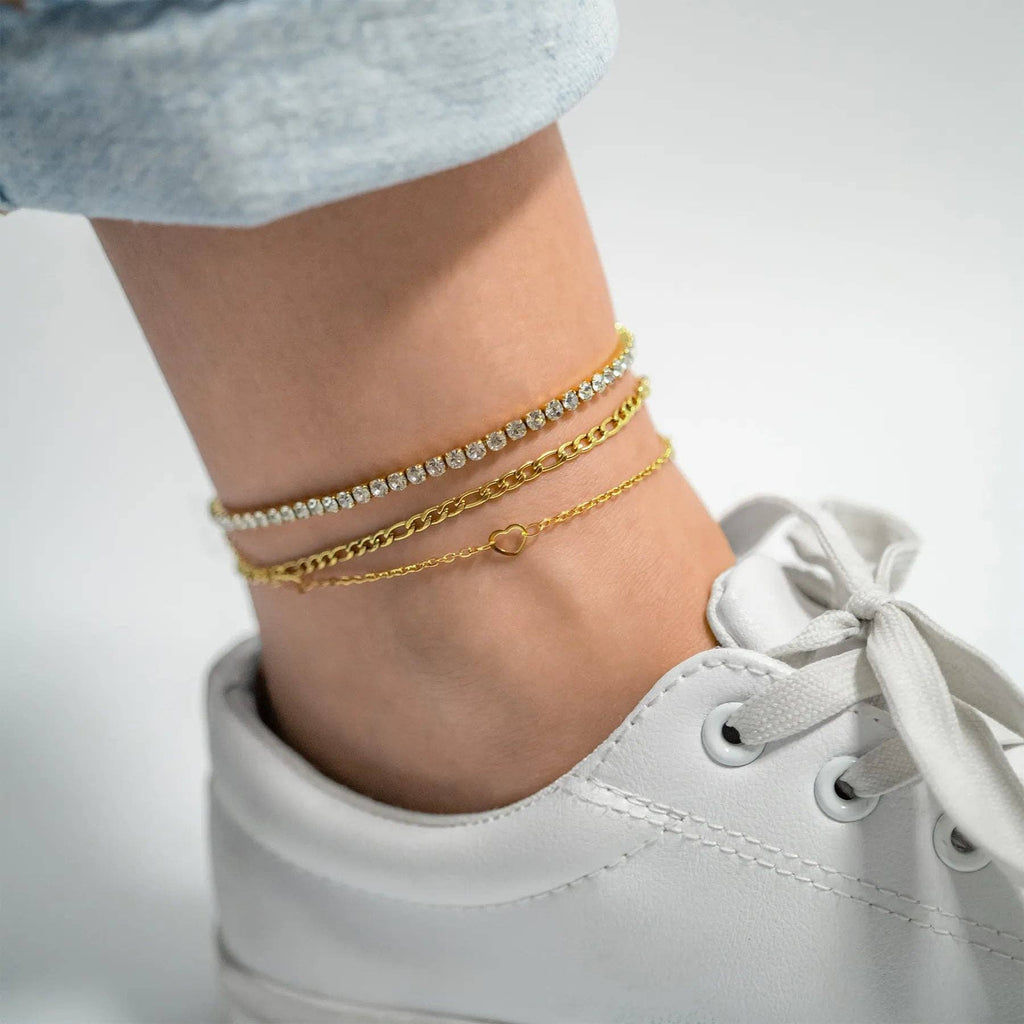 18K Gold PVD Stainless Station Hearts Chain Anklet