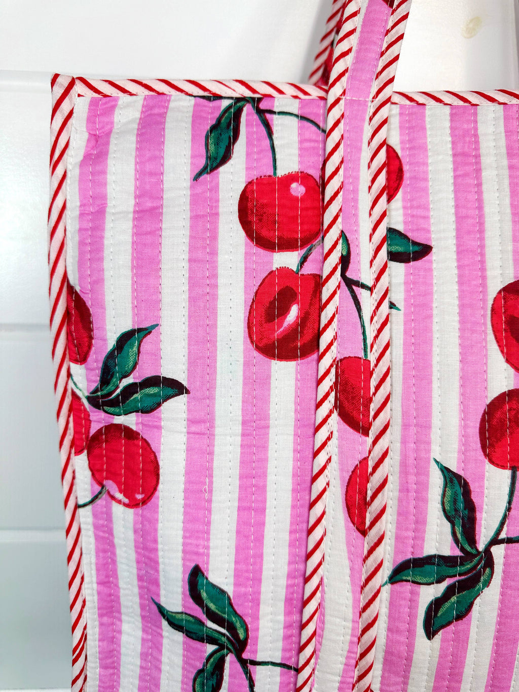 Quilted Tote Bag | Cherry Tote | Large Shopping Tote Bag