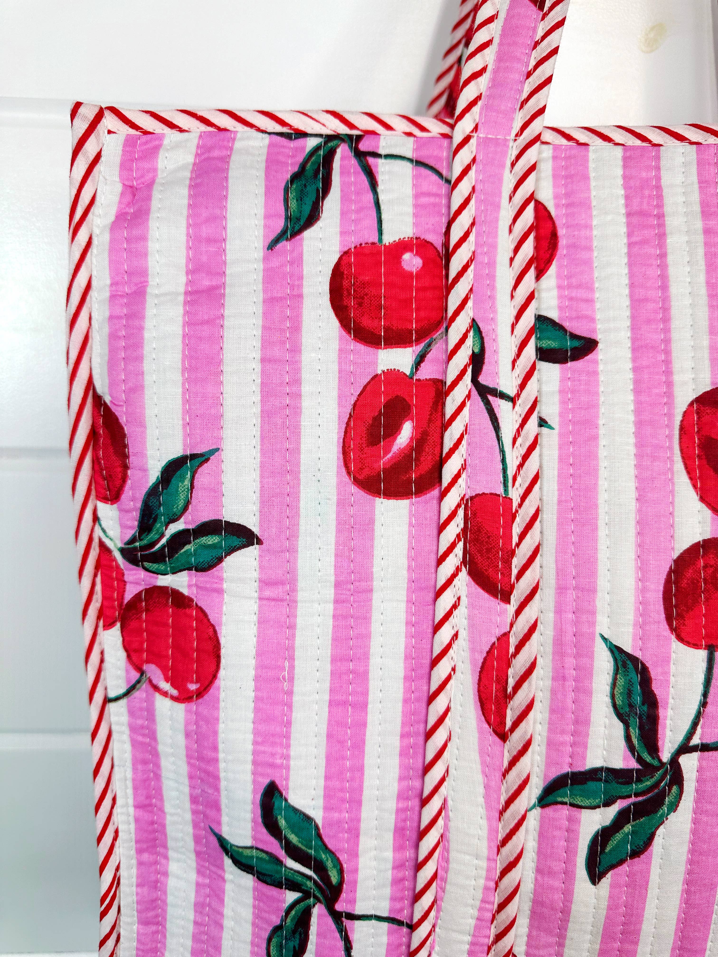 Quilted Tote Bag | Cherry Tote | Large Shopping Tote Bag