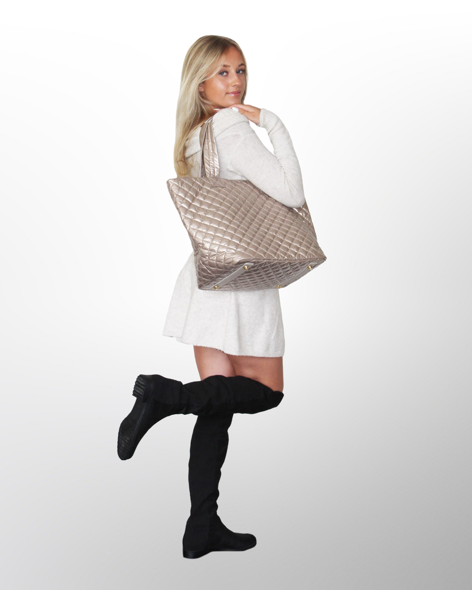 Diamond Tote Shoulder Bag Champagne Gold