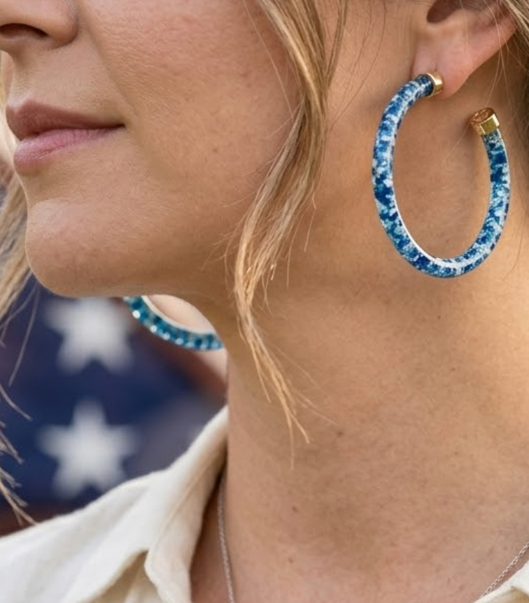 Blue Foil 2-Inch Lightweight Acrylic Hoop Earrings