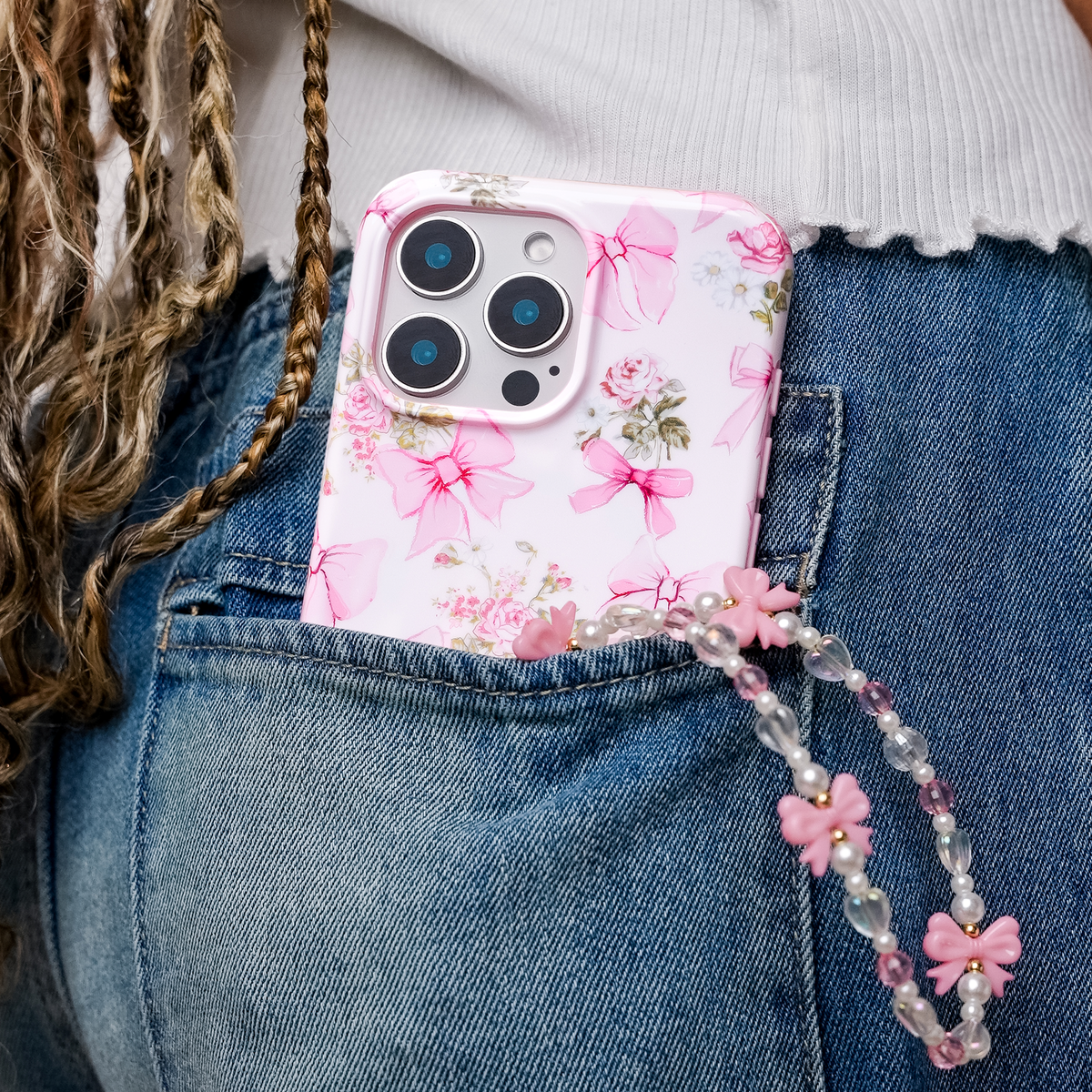 Phone Charm Wristlet - Pink Bow