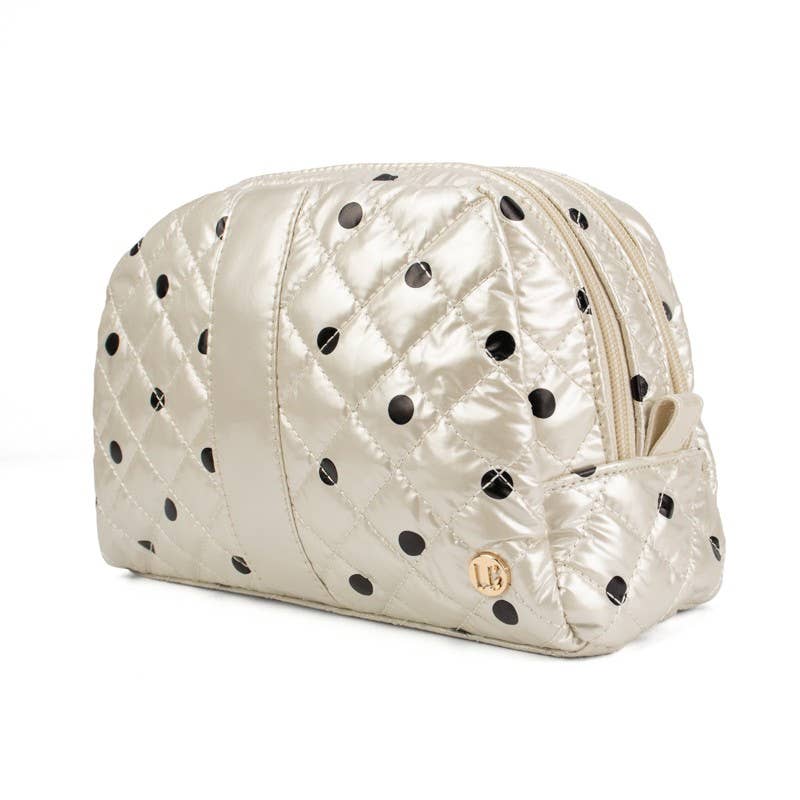 Cosmetic Makeup Bag Travel Pouch Black/Pearl Polka Dot