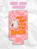 Halloween just here for the booze checkered print koozie